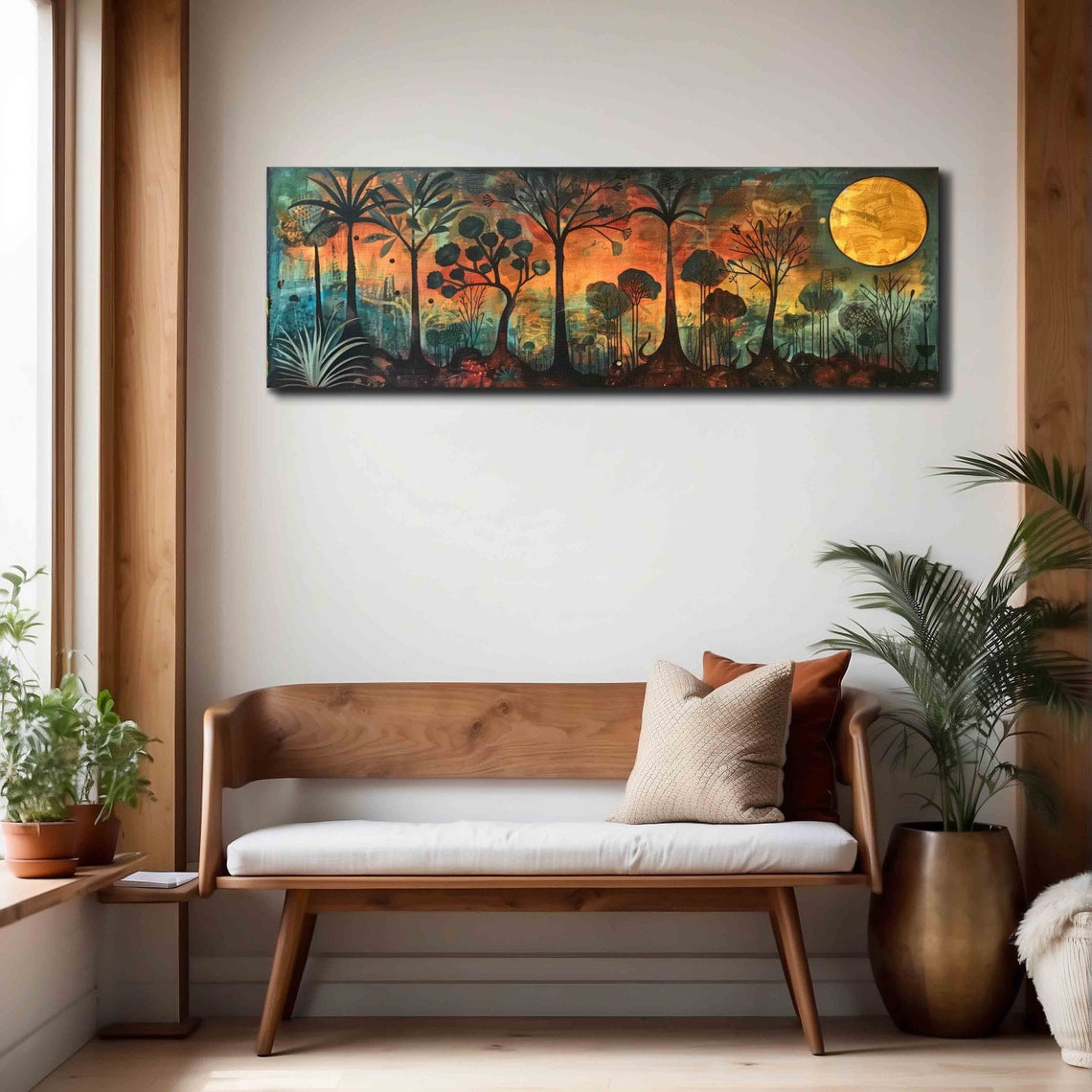 Moody Forest Silhouettes at Sunset With Golden Moon Dark Wall Art - Image 3