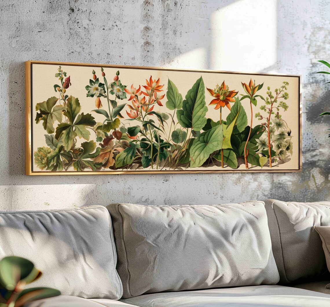 Vintage Botanical Floral Art Print, Panoramic