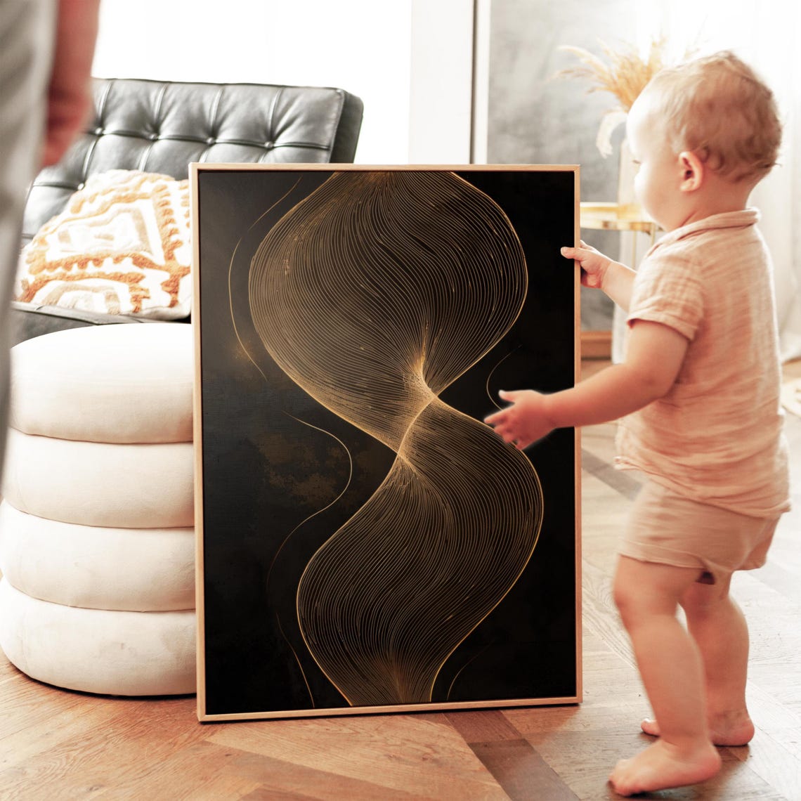Gold Twisted Lines Black Abstract Vertical Minimalist Line Art Poster - Image 4