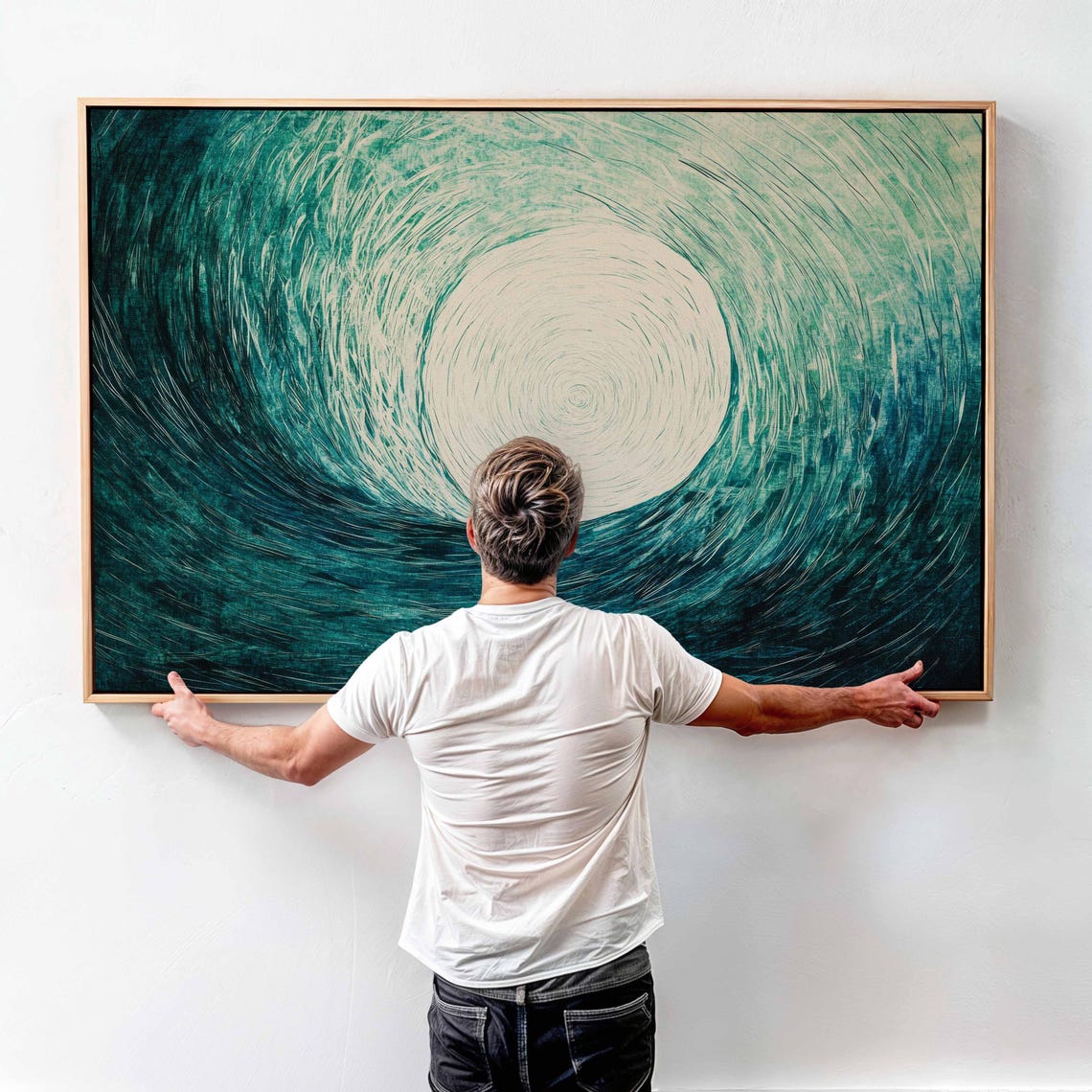 Ocean Wave Swirl Teal Green Abstract Vortex Circle Art Wall Poster - Image 3