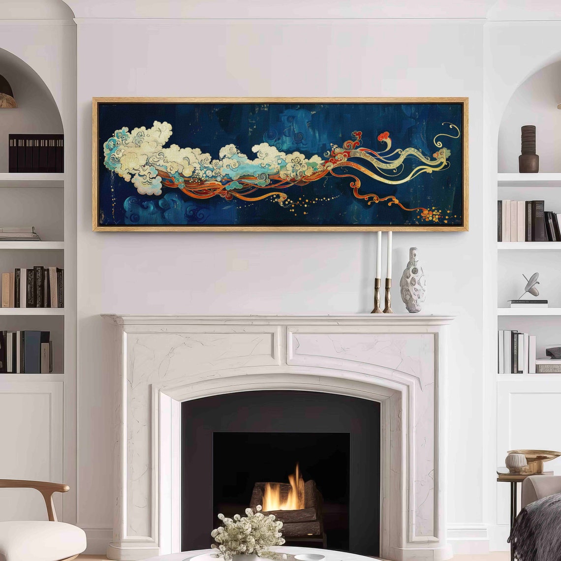 Art Nouveau Colorful Clouds Night Blue Panoramic Surreal Art Poster - Image 3