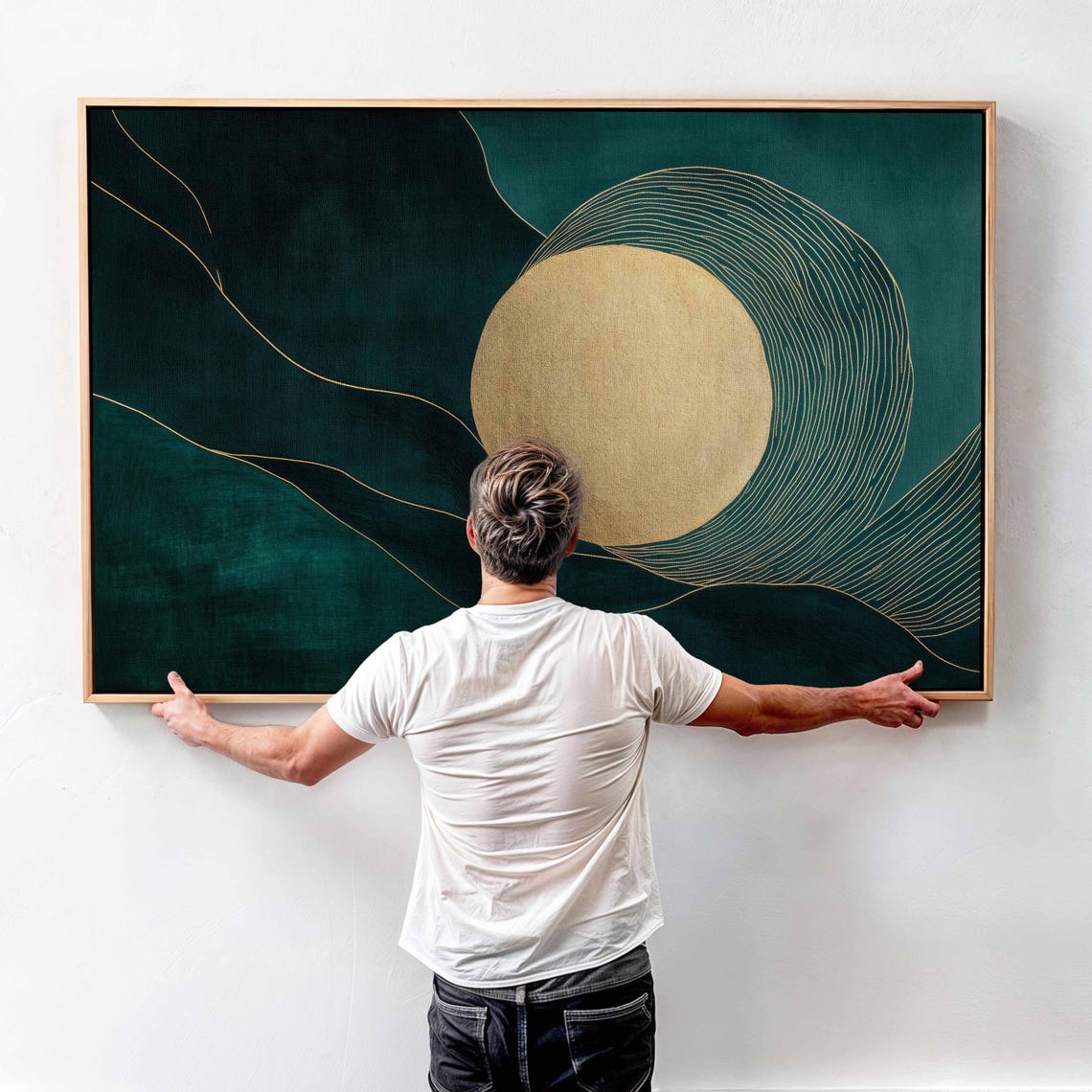 Emerald Green Gold Moon Abstract Luxury Modern Art Wall Poster