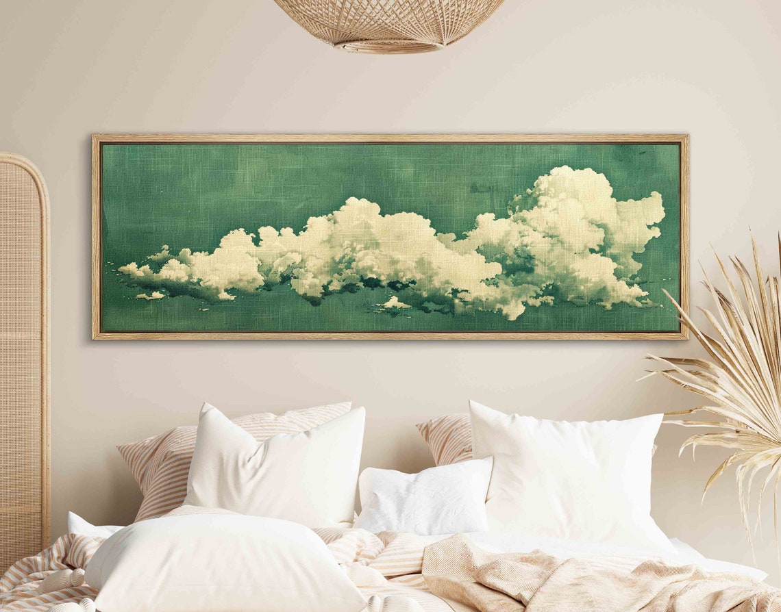 Sage Green Cloud Sky Minimalist Panoramic Serene Decor Poster - Image 2