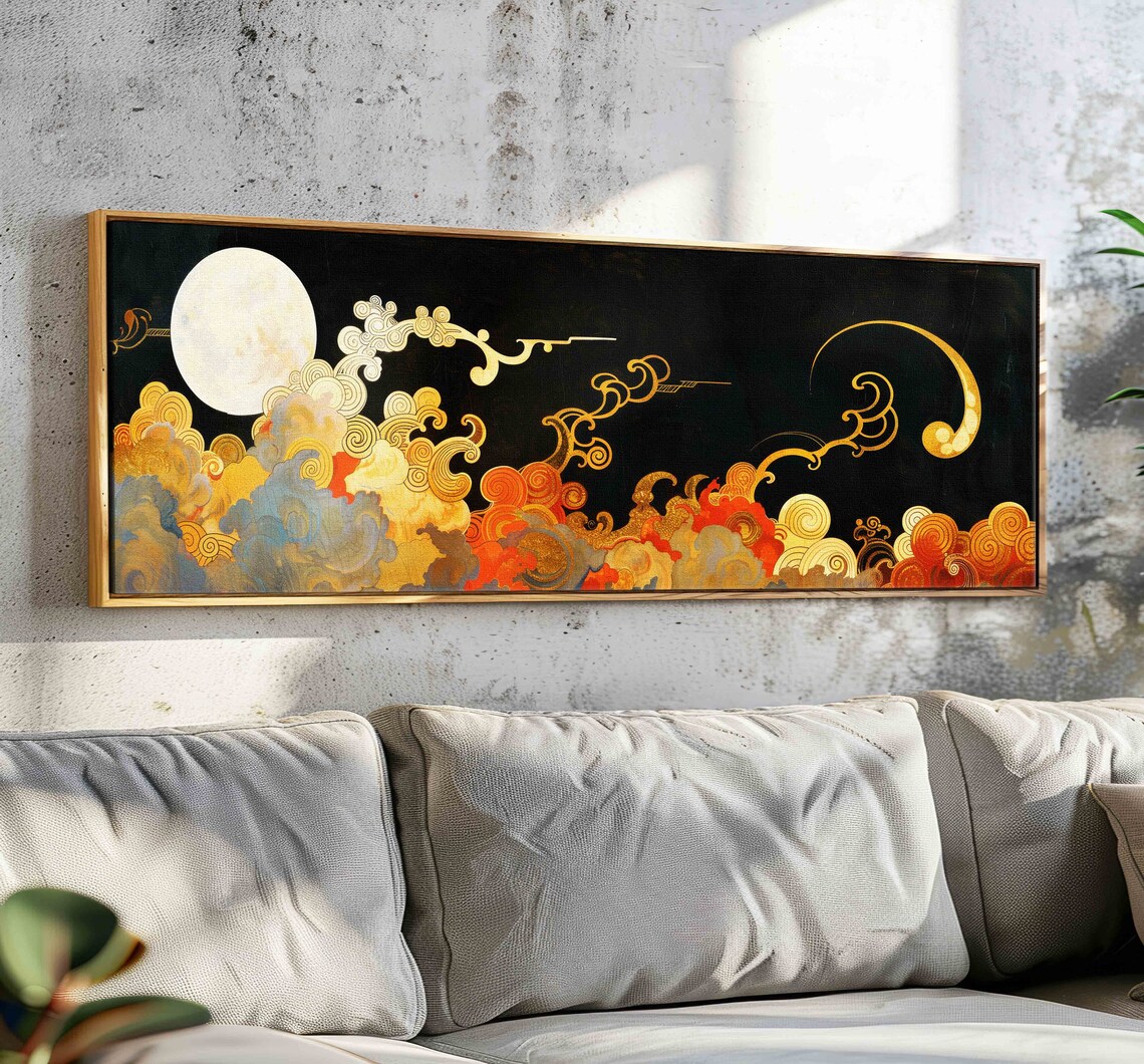 Art Nouveau Cloud Wall Art, Vintage Panoramic Print
