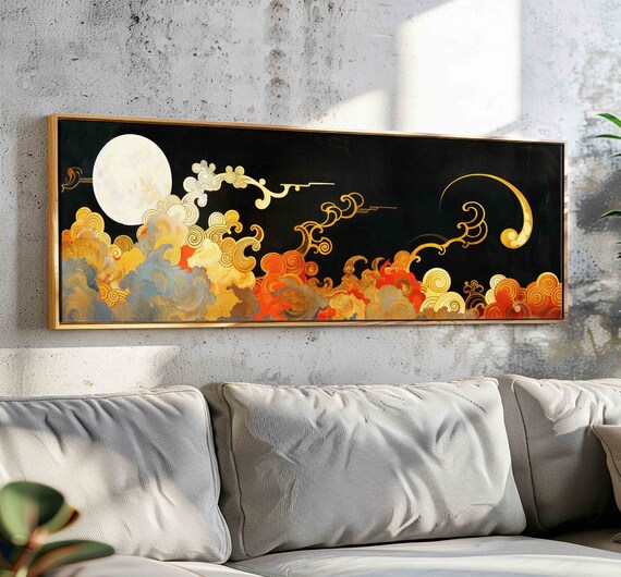 Art Nouveau Cloud Wall Art, Vintage Panoramic Print