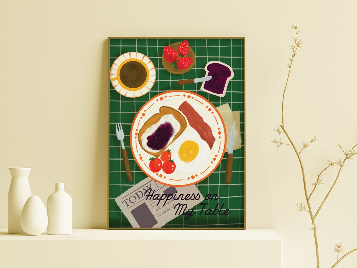 Happiness on My Table Breakfast Food Illustration Kitchen Wall Art - Image 2
