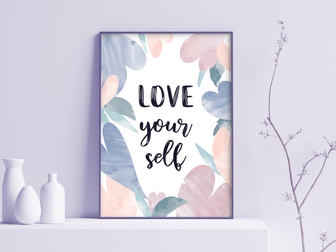 Love Yourself Brush Lettering Pastel Watercolor Abstract Frames Wall Art - Image 2