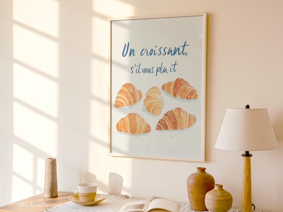 Un Croissant Sil Vous Plait Poster French Bakery Watercolor Kitchen Decor