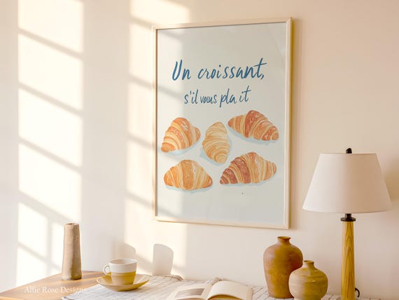 Un Croissant Sil Vous Plat Wall Art French Bakery Print Parisian Caf Kitchen Decor Watercolor Pastry