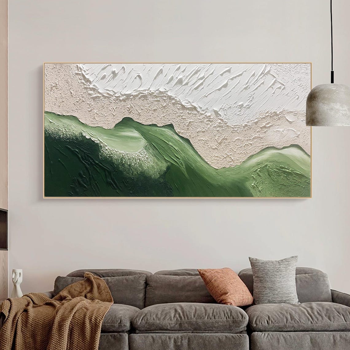Minimalist Green Wave White Foam Textured Abstract Beach Oil Poster - Image 6