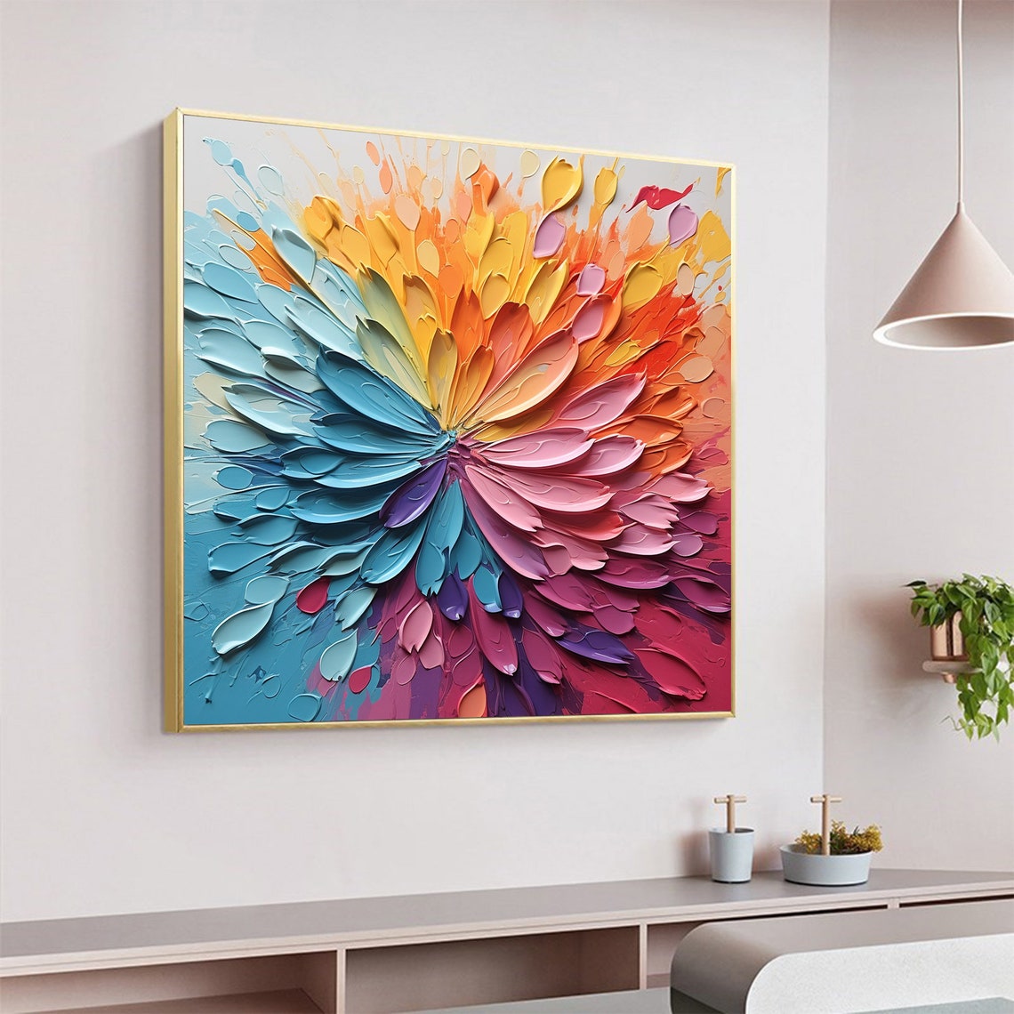 Explosive Abstract Flower Burst in Teal Orange and Pink Poster - Image 4