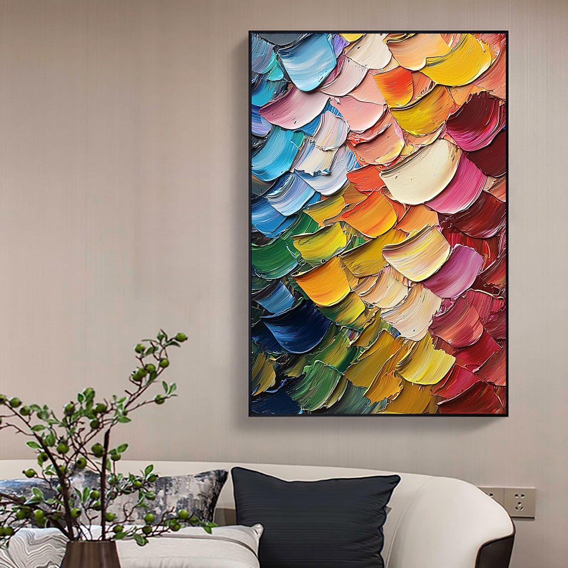 Abstract Rainbow Brushstroke Petals in Bold Palette Knife Poster - Image 4