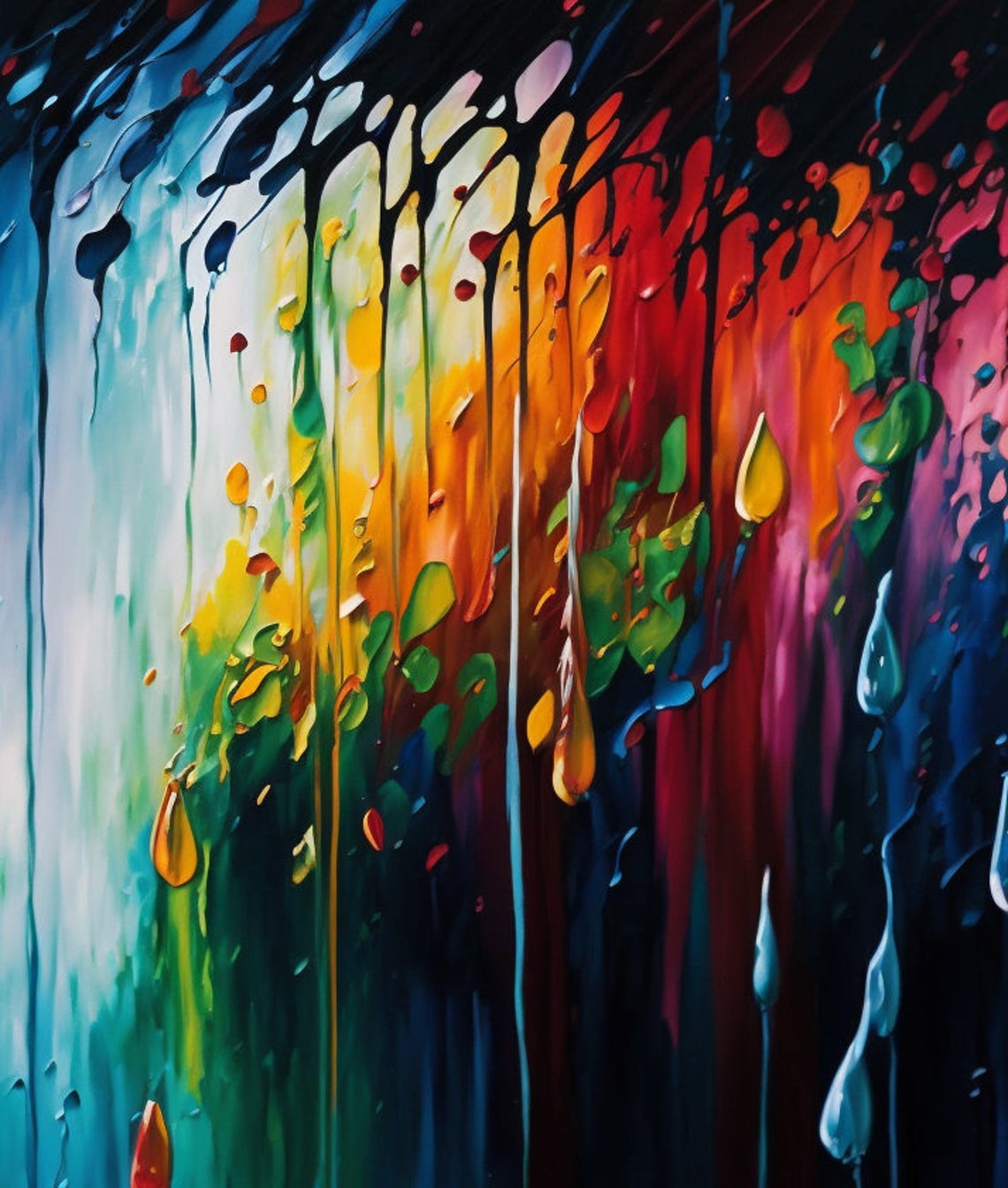 Rainbow Rain Drip Jewel Forest Abstract Colorful Modern Poster - Image 3