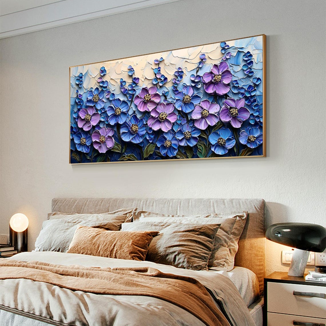 Blue Violet Anemones Blooming in Thick Impasto Texture Poster - Image 4