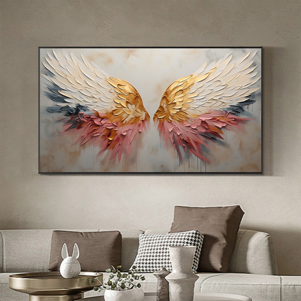 Golden White Angel Wings With Soft Blush Pink Feather Tips Poster - Image 5