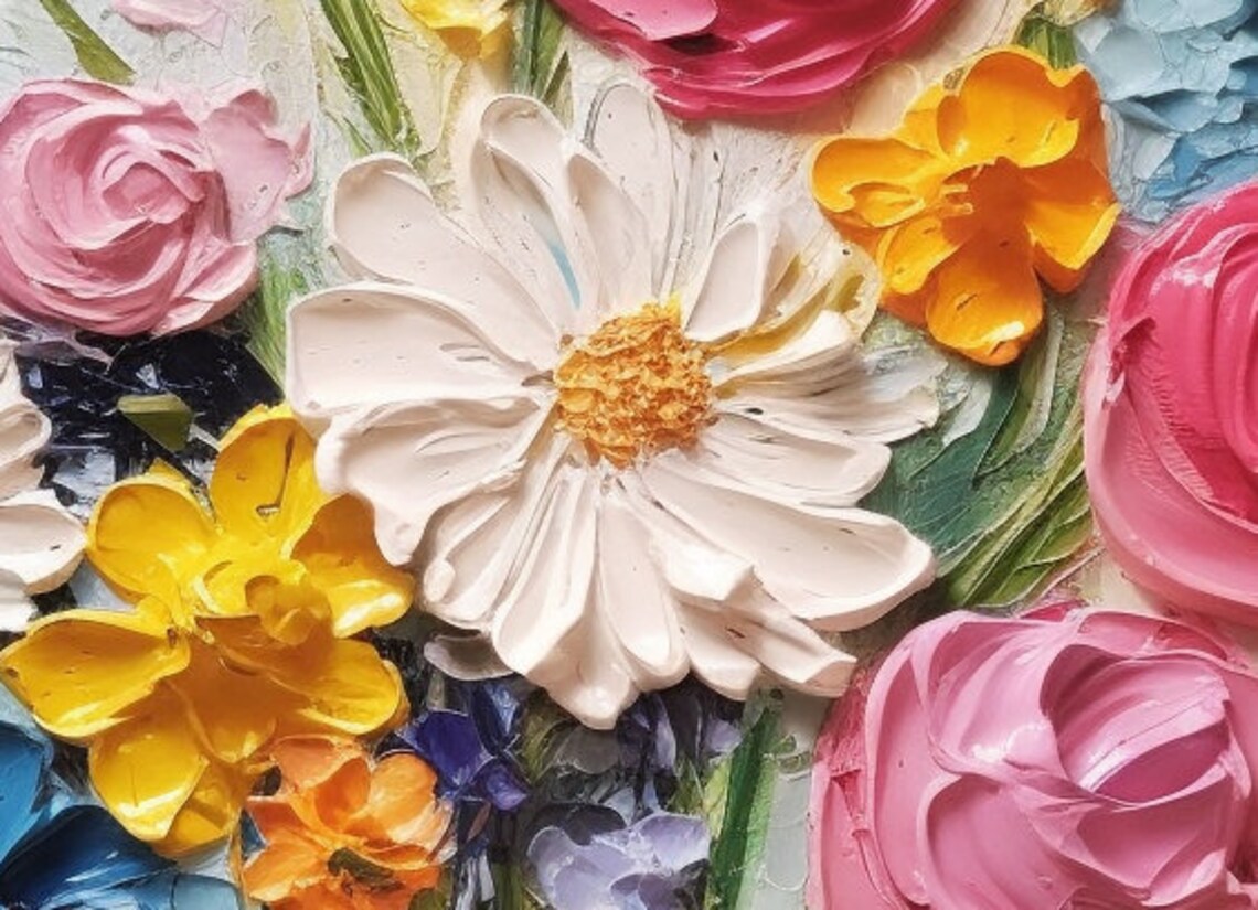 Abstract Flower Oil Painting, Modern Floral Art Print - Image 2