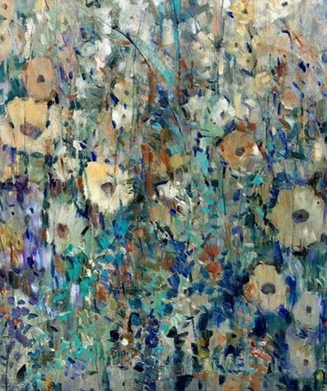 Muted Spring Wildflower Meadow Panoramic Oil Painting Art Print - Image 4