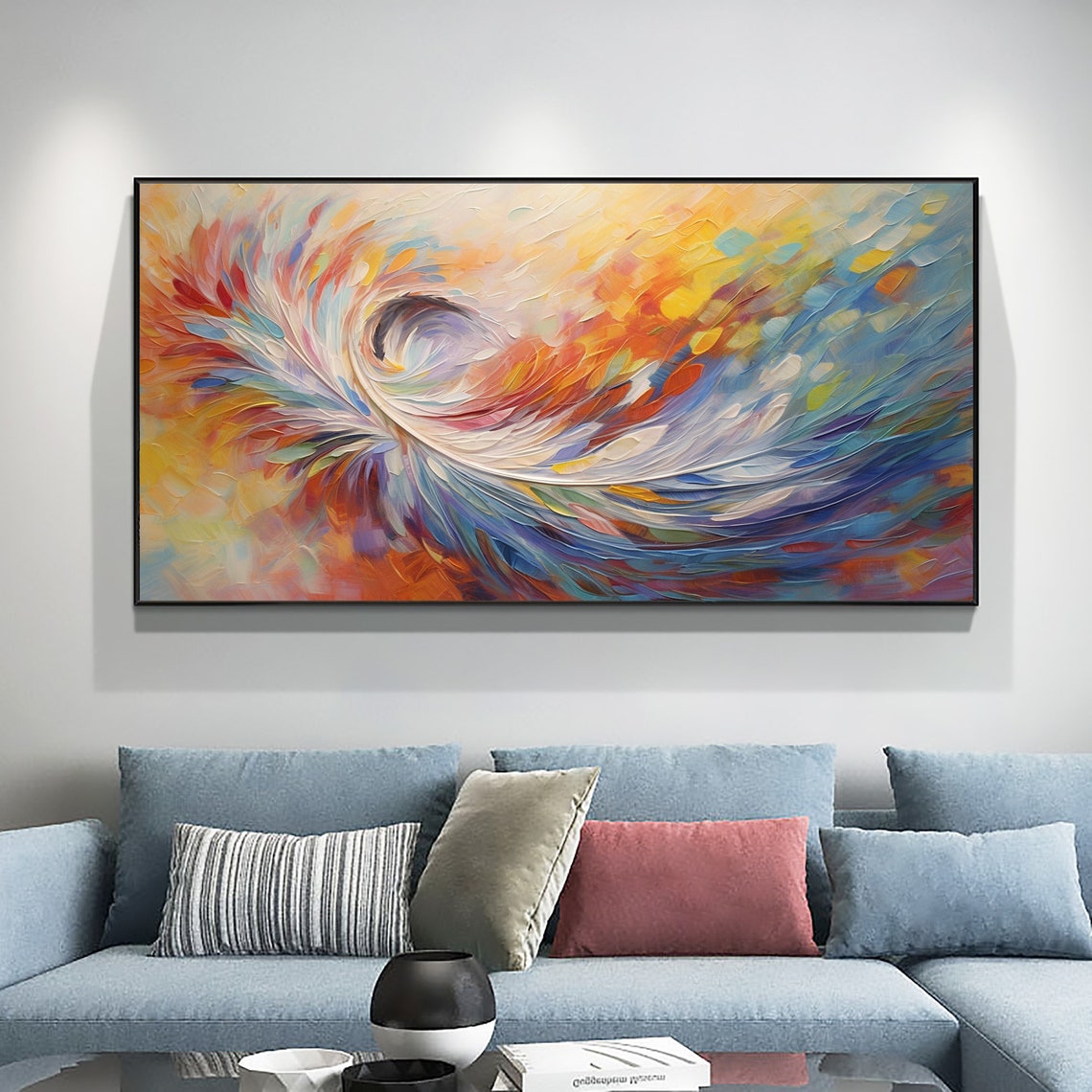 Colorful Swirling Feather Vortex Abstract Modern Decorative Poster - Image 2