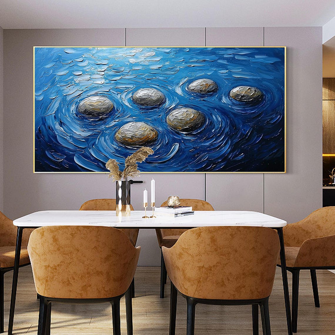 Smooth Grey Stones Rippling in Deep Blue Swirling Water Poster - Image 5