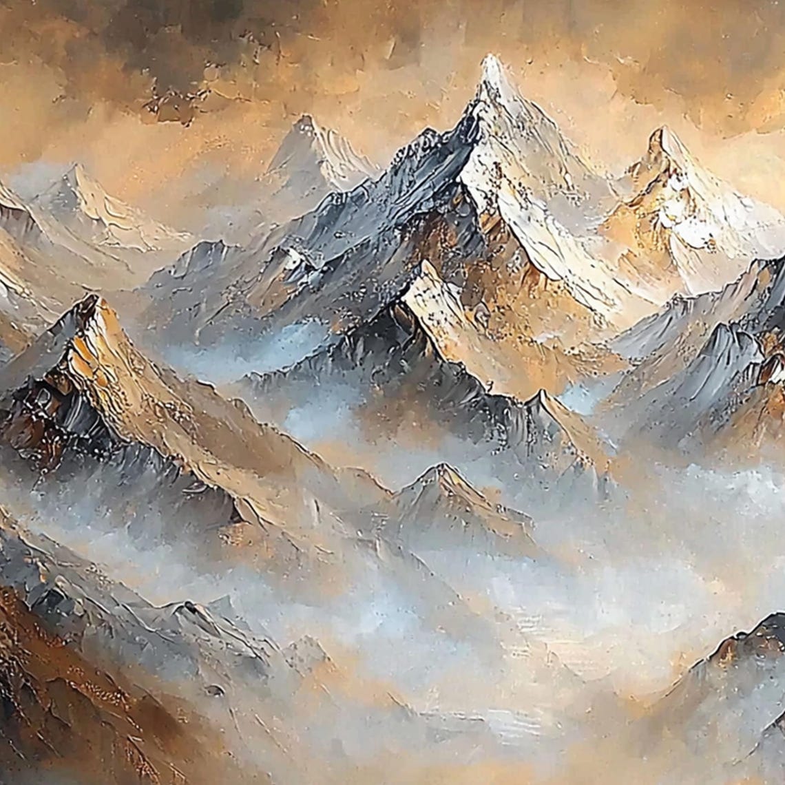 Misty Golden Sunrise Snow Capped Mountain Peaks Panoramic Poster - Image 4