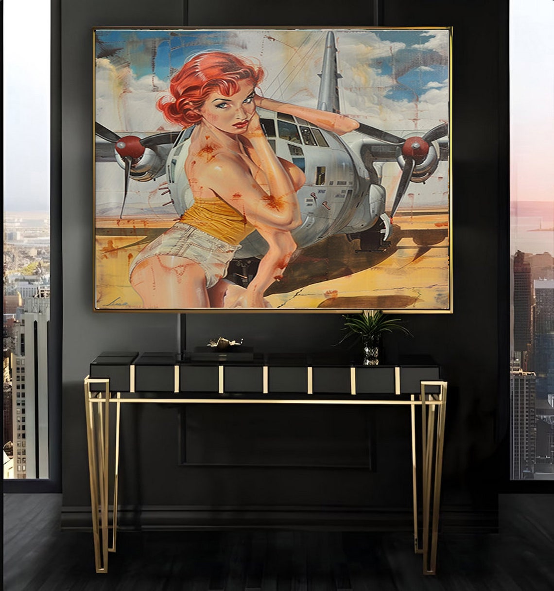 1950s Pinup Girl Vintage Painting Pin Up Girl Art Print Military Pinup Poster Art L Oil Panting L 5 Sizes Available L 007 - Image 2