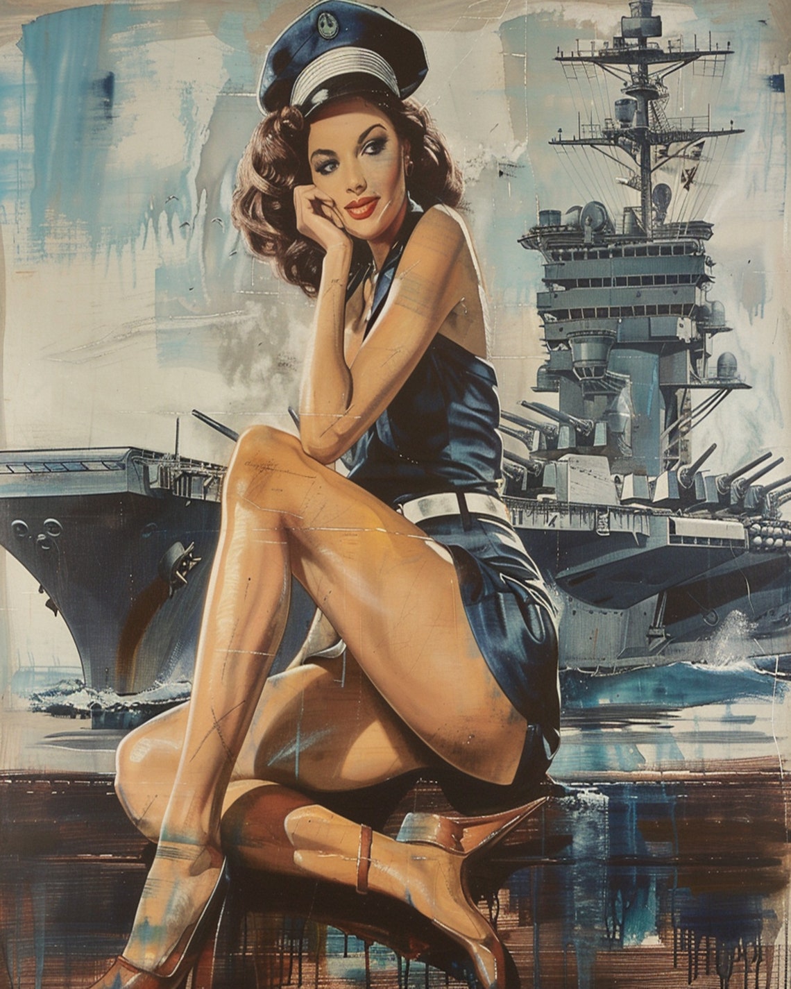 1950s Pinup Girl Vintage Painting Pin Up Girl Art Print Military Pinup Poster Art L Oil Panting L 5 Sizes Available L 017 - Image 3