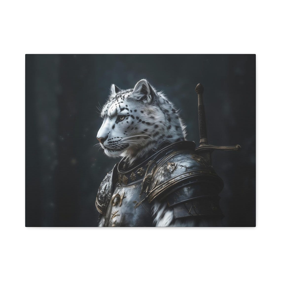 Maximalist Eclectic Medieval Snow Leopard Knight Print Bold Altered Animal Portrait Fantasy Colorful Renaissance Rustic Art - Image 3