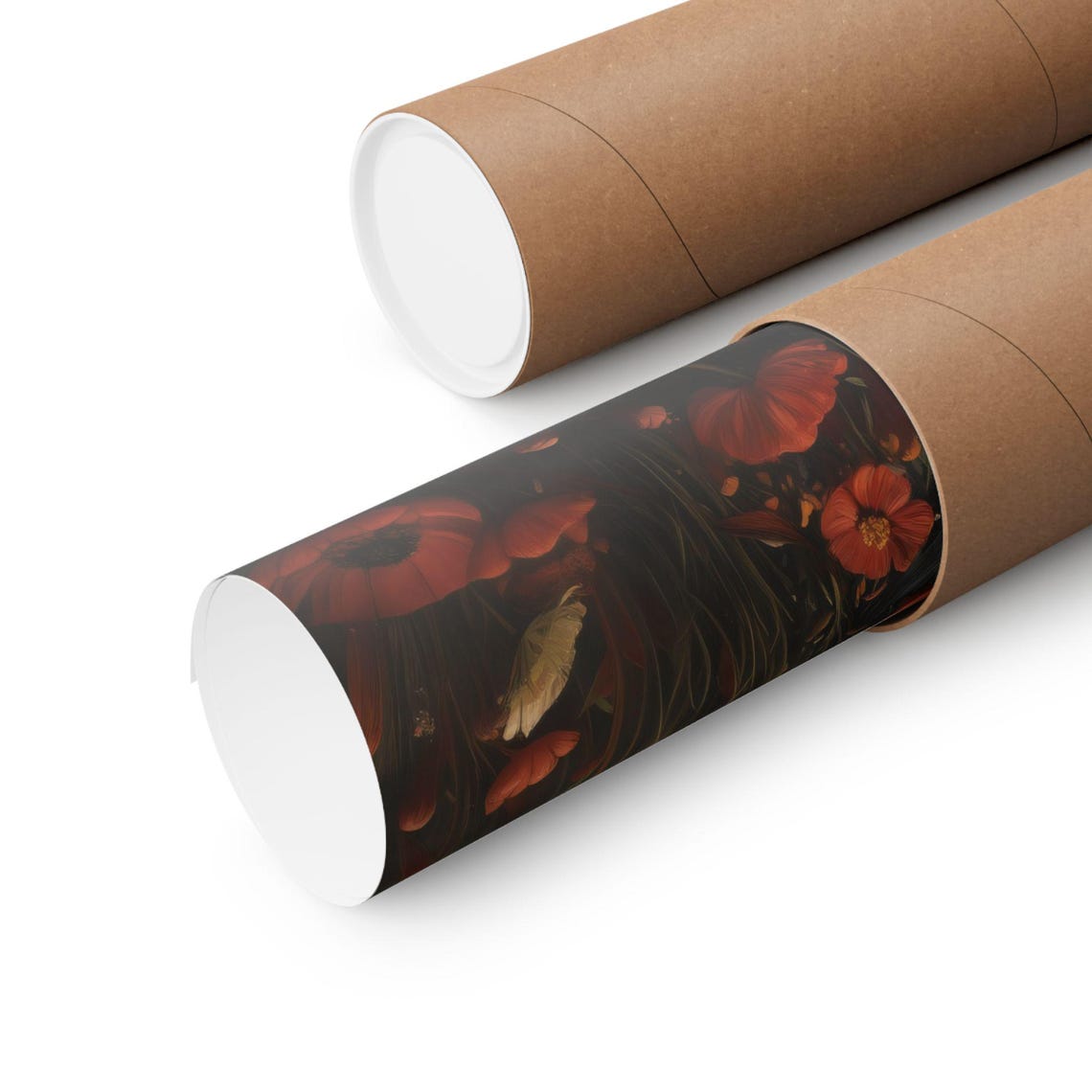 Black Cat Sleeping in Red Poppy Flower Field at Night Poster - Image 2
