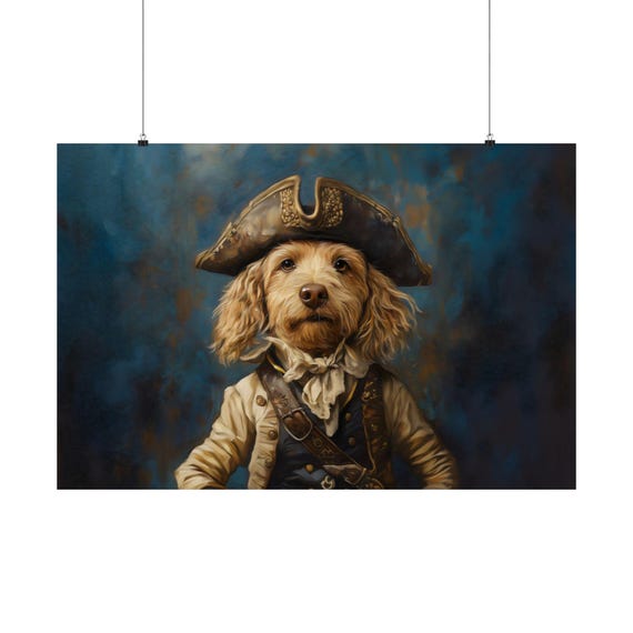 Pirate Golden Doodle Maximalist Eclectic Victorian Poster Print Bold Altered Party Animal Portrait Fantasy Colorful Renaissance Rustic