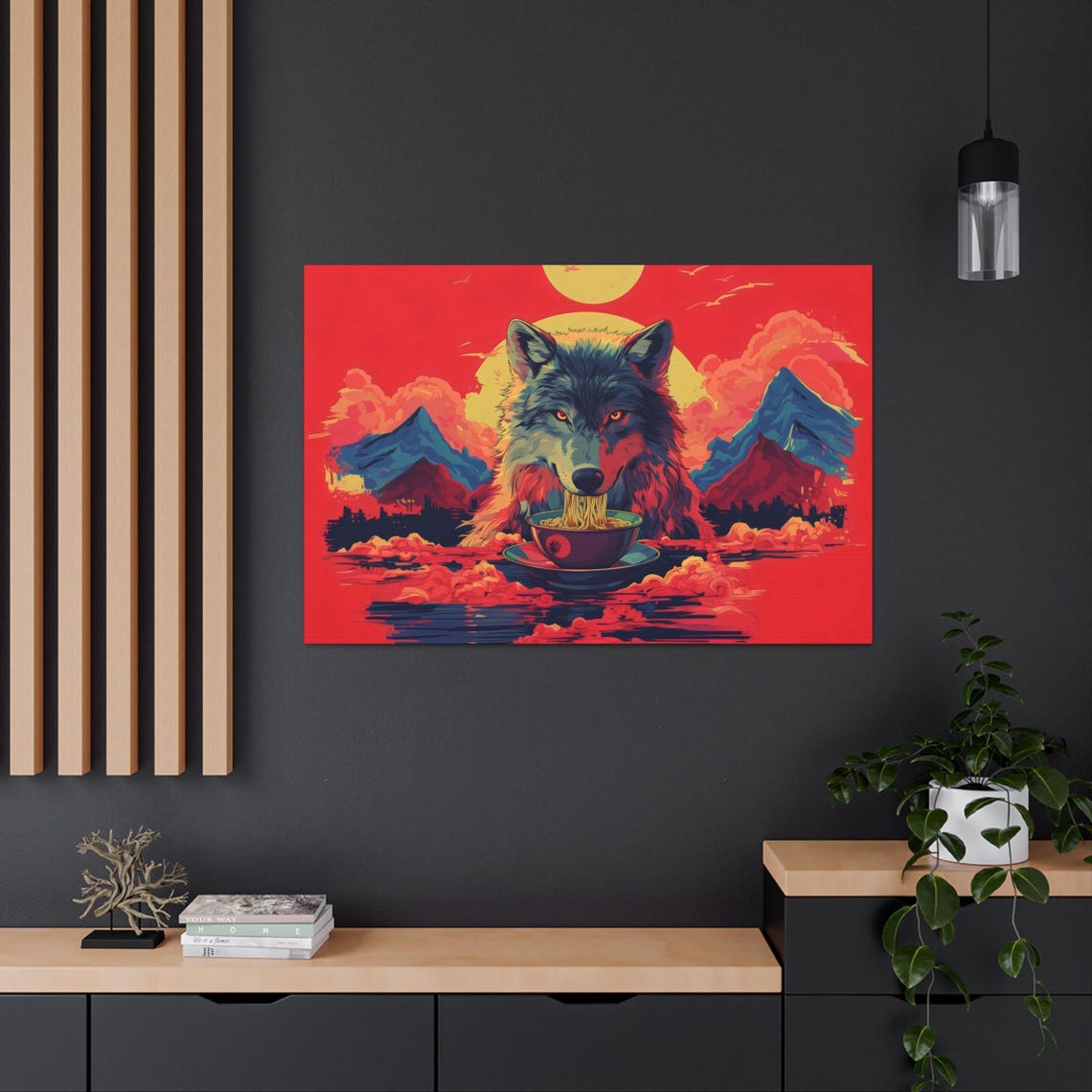 Maximalist Eclectic Ramen Wolf Print Bold Altered Animal Portrait Fantasy Fun Colorful Renaissance Rustic Art - Image 2