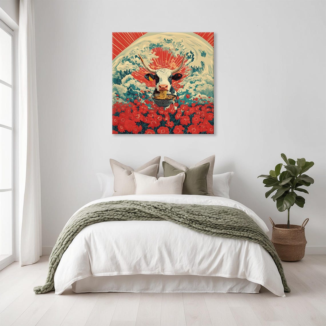 Maximalist Eclectic Ramen Cow Print Bold Altered Animal Portrait Fantasy Fun Colorful Renaissance Rustic Art