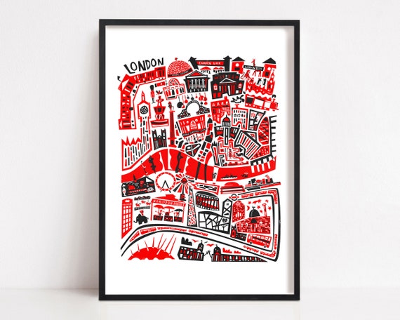 London Map Print, Retro Travel Poster