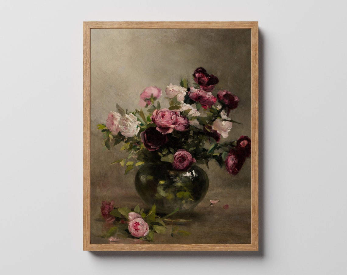 Roses In A Vase Painting Vintage Wall Art Flower Oil Painting Print Floral Trendy Wall Art Antique Art Print - Image 4