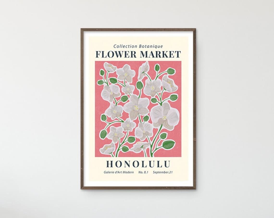Honolulu Flower Market Botanical White Orchid Museum Exhibition Art Poster - Image 2