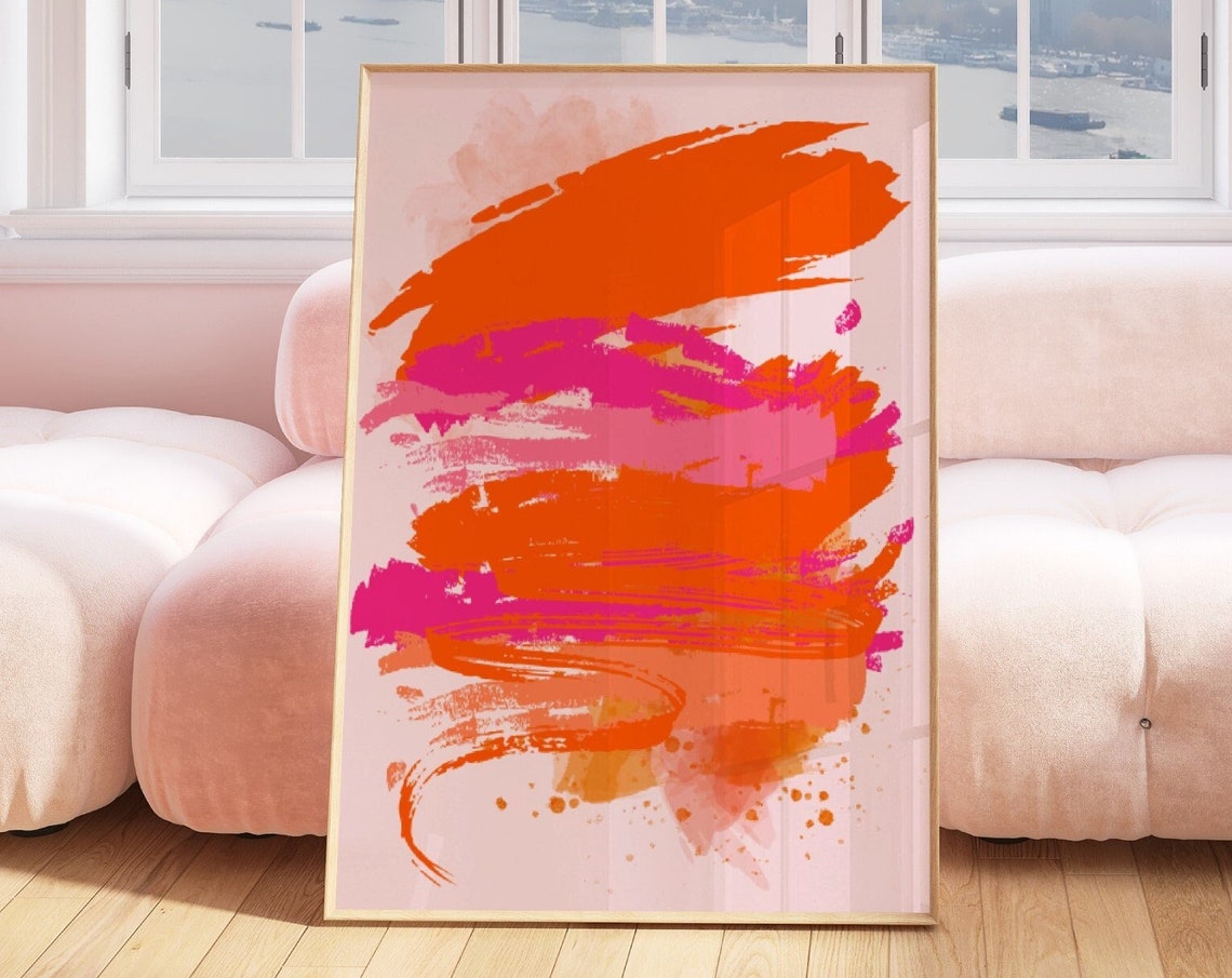 Vibrant Orange Pink Abstract Brushstroke Bold Modern Color Poster