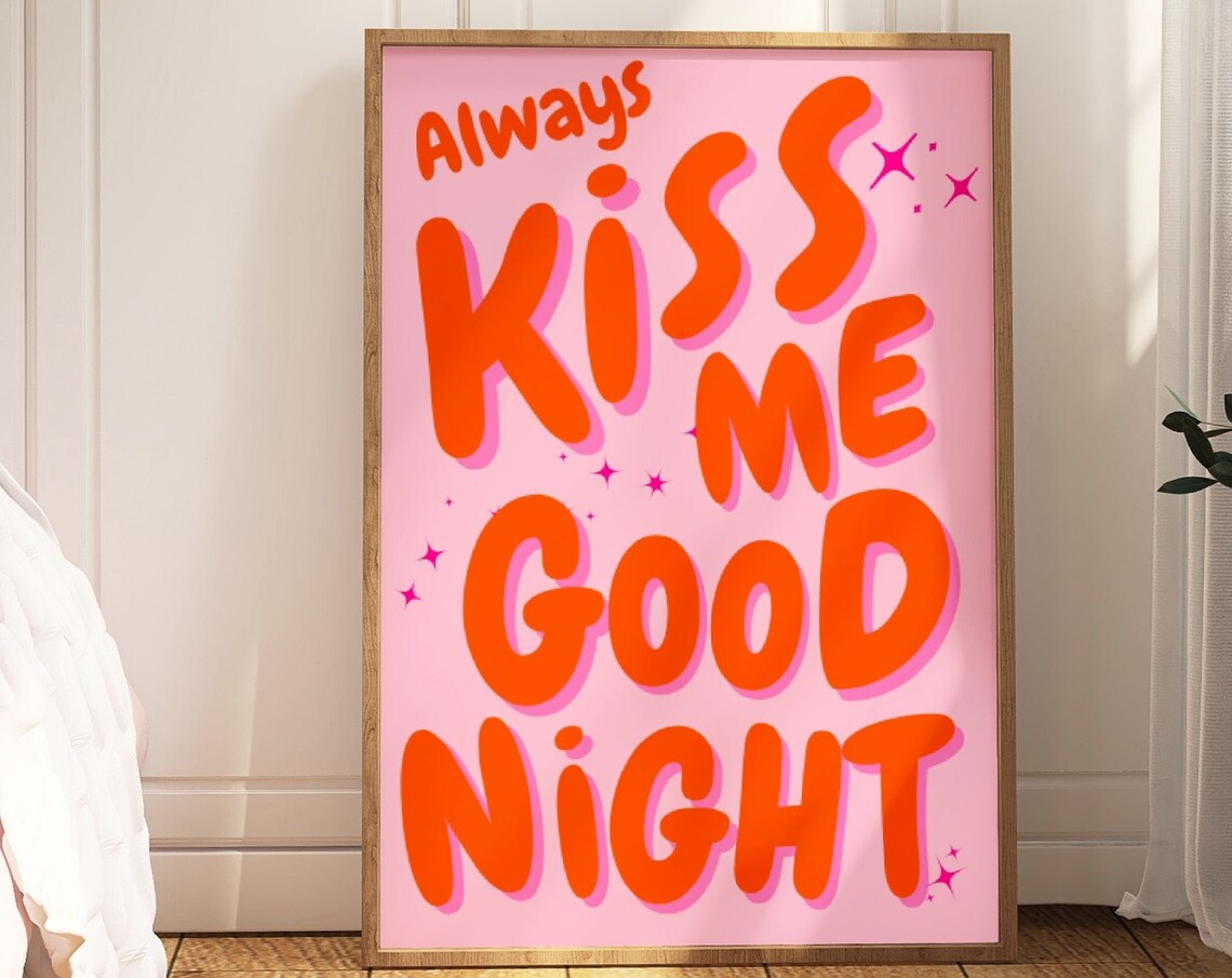 Always Kiss Me Goodnight Retro Couples Art Print - Image 2