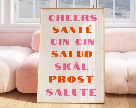 Cheers Around the World Multi Language Toast Bar Cart Poster