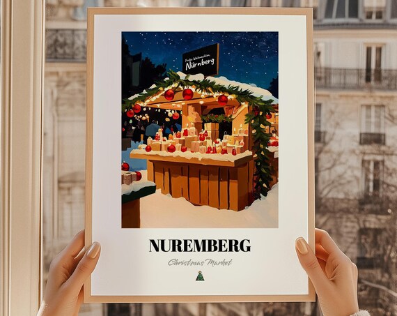 Nuremberg Christmas Market Night Stall Frohe Weihnachten Art Poster