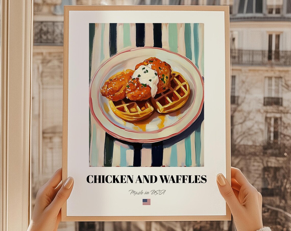 Chicken And Waffles American Classic Food Painting Kitchen Poster