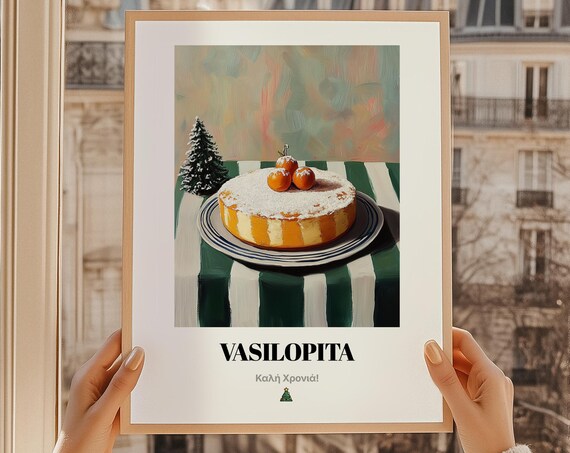 Vasilopita New Year Wall Art Greek Food Gift Oil Painting Print