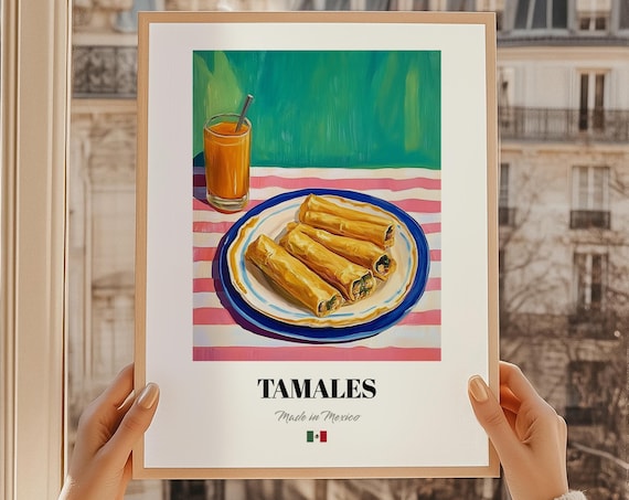 Tamales Mexican Corn Husk Painting Poster Rolled Tamales Plate Food Art