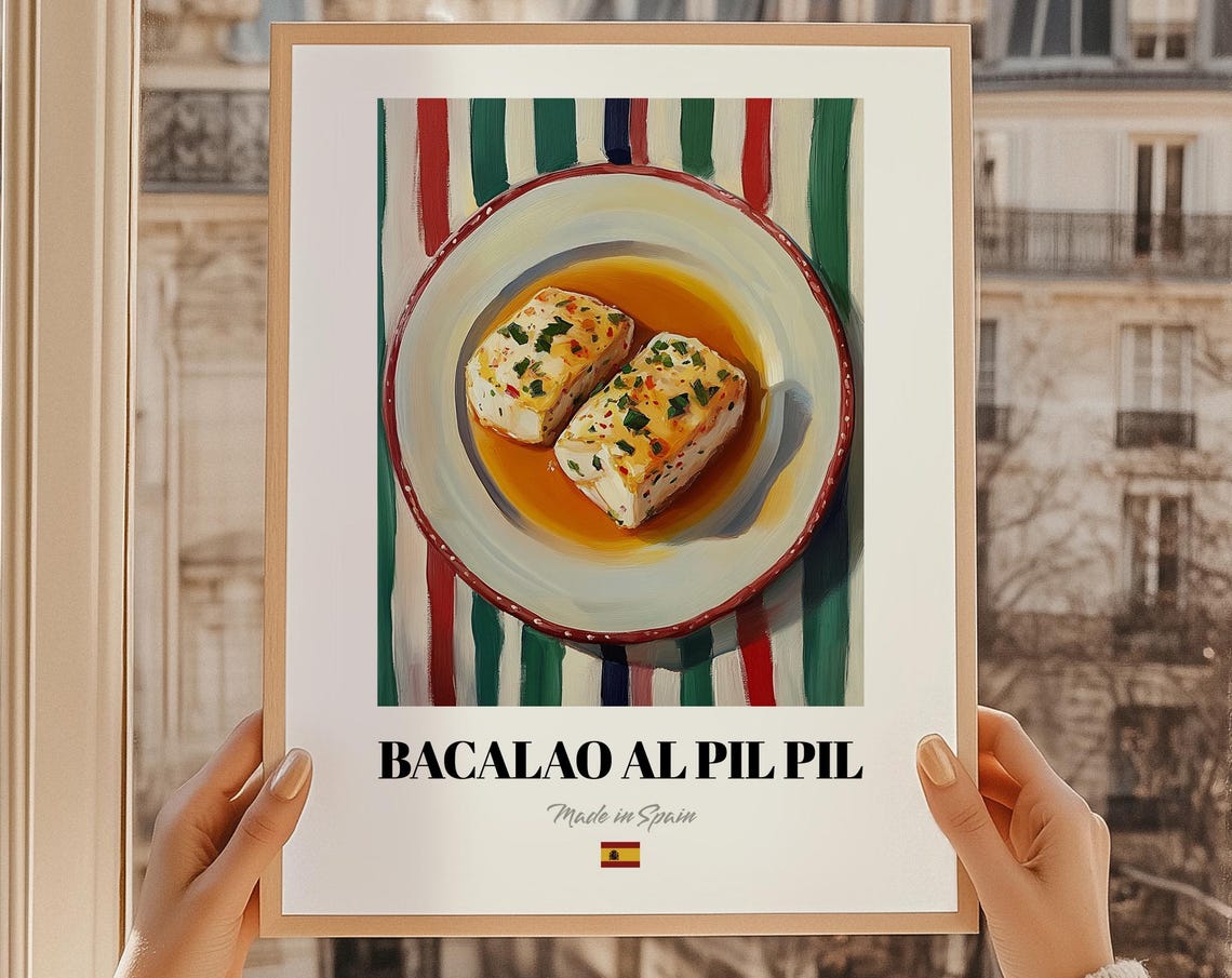 Bacalao al Pil Pil Spanish Salt Cod Basque Art Kitchen Poster