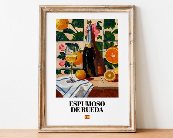 Spanish Espumoso De Rueda Art Print Poster Sparkling Wine Artwork For Bars And Cafs