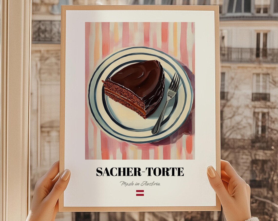 Sacher Torte Austrian Chocolate Cake Slice Classic Dessert Food Art Poster