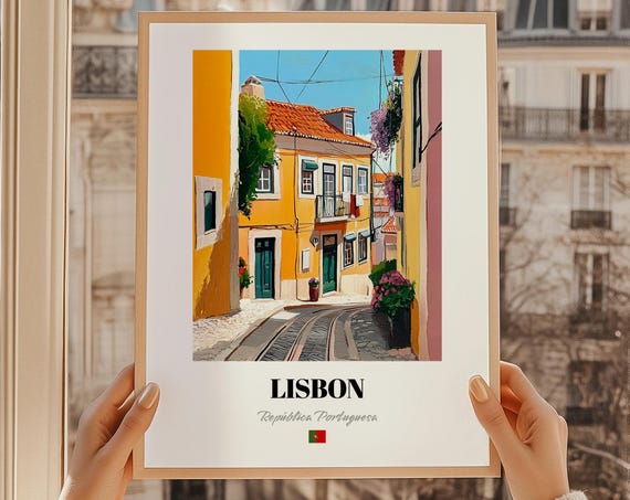 Lisbon Repblica Portuguesa Portugal Wall Art Print Of An Oil Painting Reproduction Friend Gift Bathroom Decor