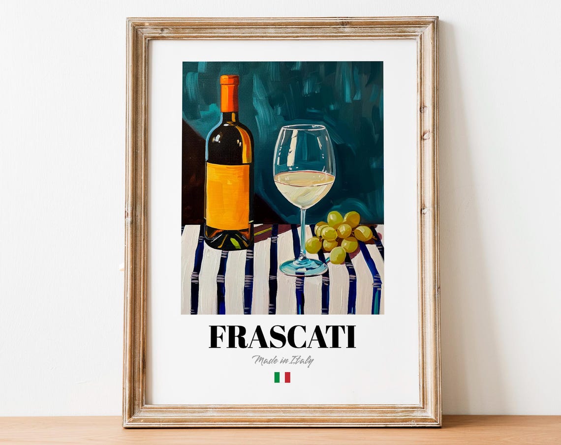 Frascati Italian White Wine Grapes Still Life Deep Teal Poster