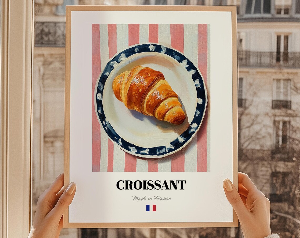 Croissant French Pastry Poster Hand Drawn Menu Cafe Art Chef Print Dining Room