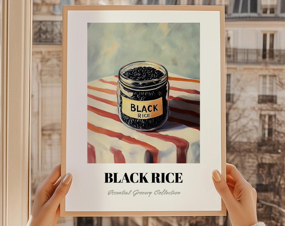 Black Rice Grocery Art Pantry Decor Print Chef Gift Restaurant Wall Kitchen