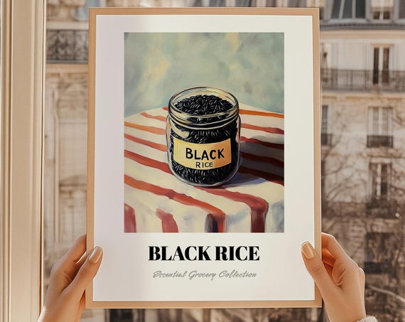 Black Rice Grocery Art Pantry Decor Print Chef Gift Restaurant Wall Kitchen