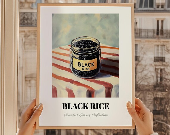 Black Rice Jar Painting Essential Grocery Collection Pantry Poster